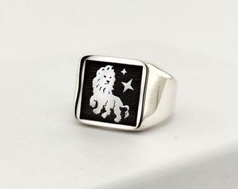 Anillo de plata de ley con el signo del zodiaco Leo / Regalo astrológico