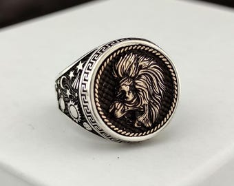 Anillo Leo de plata esterlina, joyería astrológica del zodíaco