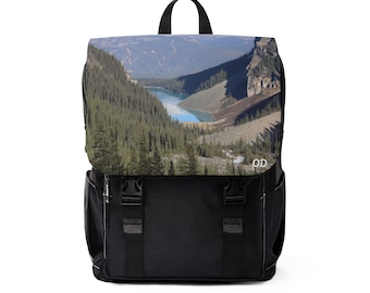 Nature's Splendor Unisex Shoulder Backpack: Lake Louise Aerial Beauty from Above, Canadian Rockies Majesty - Elevating your daily essentials