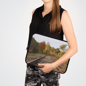 Laptop Sleeve Autumn Foliage Rail Meredith: Original No filter photograph Christmas holiday her him gift-giftful-gifted customiz ed personal
