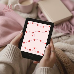 Pantalla de bloqueo estética con corazones para Kindle / Coqueta, fondo de pantalla digital adorable compatible con lectores electrónicos y Colorsoft