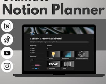 Planificador de redes sociales para creadores de Notion / Calendario y análisis de Instagram, TikTok y YouTube