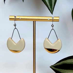 Handmade Porcelain Earrings, gold luster