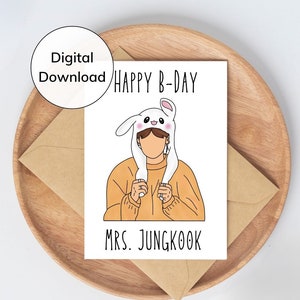 Carte d'anniversaire imprimable Jungkook BTS, Jungkook BTS, Jeon Jungkook, BTS Army, carte d'anniversaire K-Pop, carte numérique, téléchargement immédiat, Jimin, V