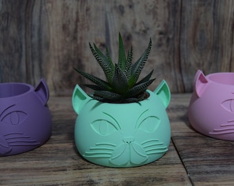 Plant pot Cat shape flower pot with cat face succulent pot pastel