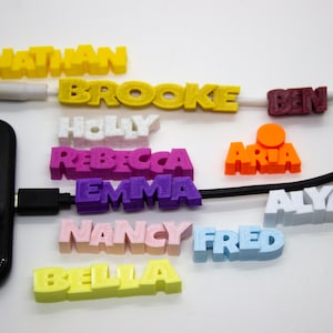 3D Printing Phone Cable Clip, Personalized Cable Clip For iPhone or Android, Cable Management Solution, 23 Color Options, Custom Name