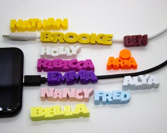 3D Printing Phone Cable Clip, Personalized Cable Clip For iPhone or Android, Cable Management Solution, 23 Color Options, Custom Name