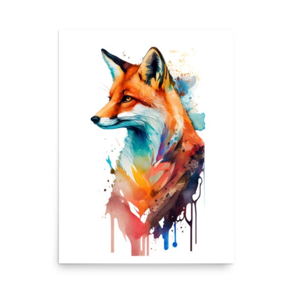 Watercolor Fox | Colorful Painting | Wildlife Art | Animal Print | Fox Illustration | Wall Art | Instant Download | Digital Art