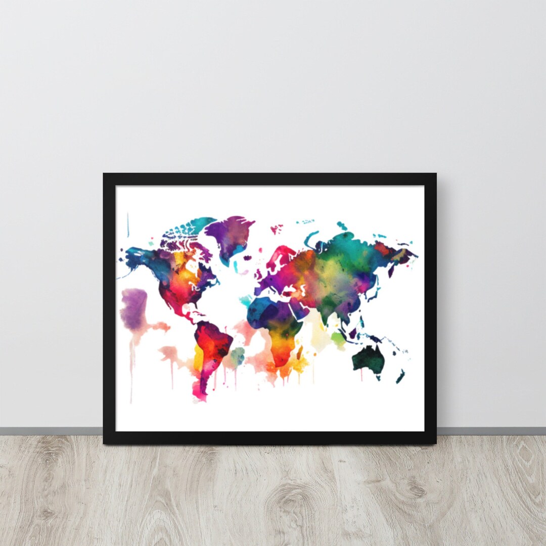 Watercolor World Map Colorful Painting World Art World Map Print World