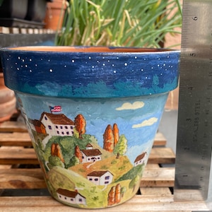 Beautifully hand painted terracotta pot. 5.5”x5.5”