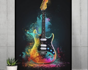Electric Guitar Poster Art, Wall Print, printable art, digital download, music instrument, Music Lover Gift, colorful art