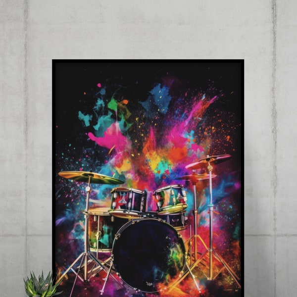 Drumset Art, Wall Print, art imprimable, téléchargement numérique, instrument de musique, cadeau d'amant de musique, art coloré, art de kit de batterie