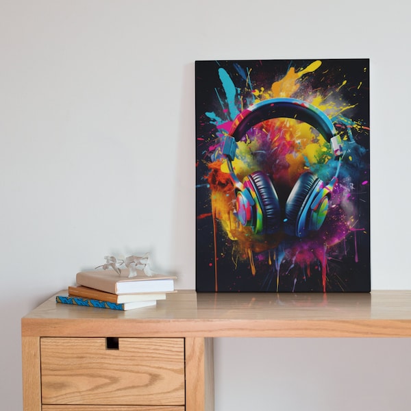 Headphone Print, Music Wall art Print, Earphones poster, DJ gift, printable art, digital download, Music Lover Gift, colorful art
