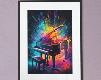 Piano wall art of a colorful piano, music art, wall art, printable art, digital download, music instrument, Music Lover Gift