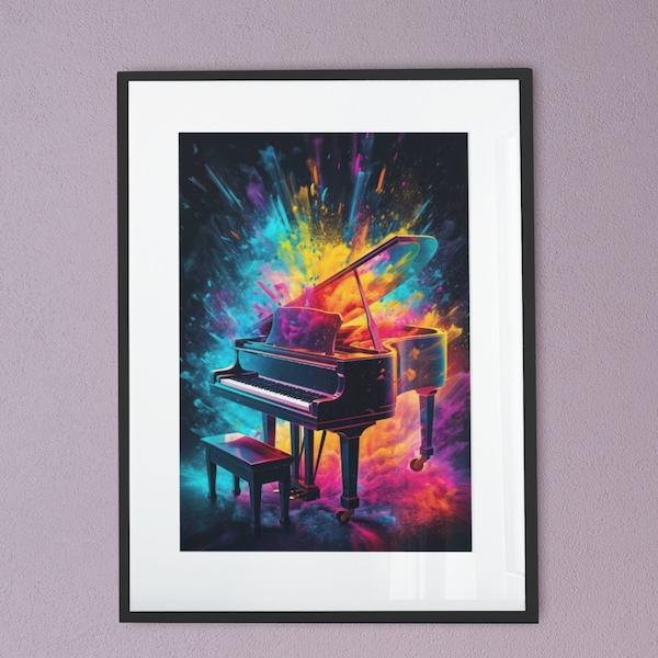 Piano wall art of a colorful piano, music art, wall art, printable art, digital download, music instrument, Music Lover Gift