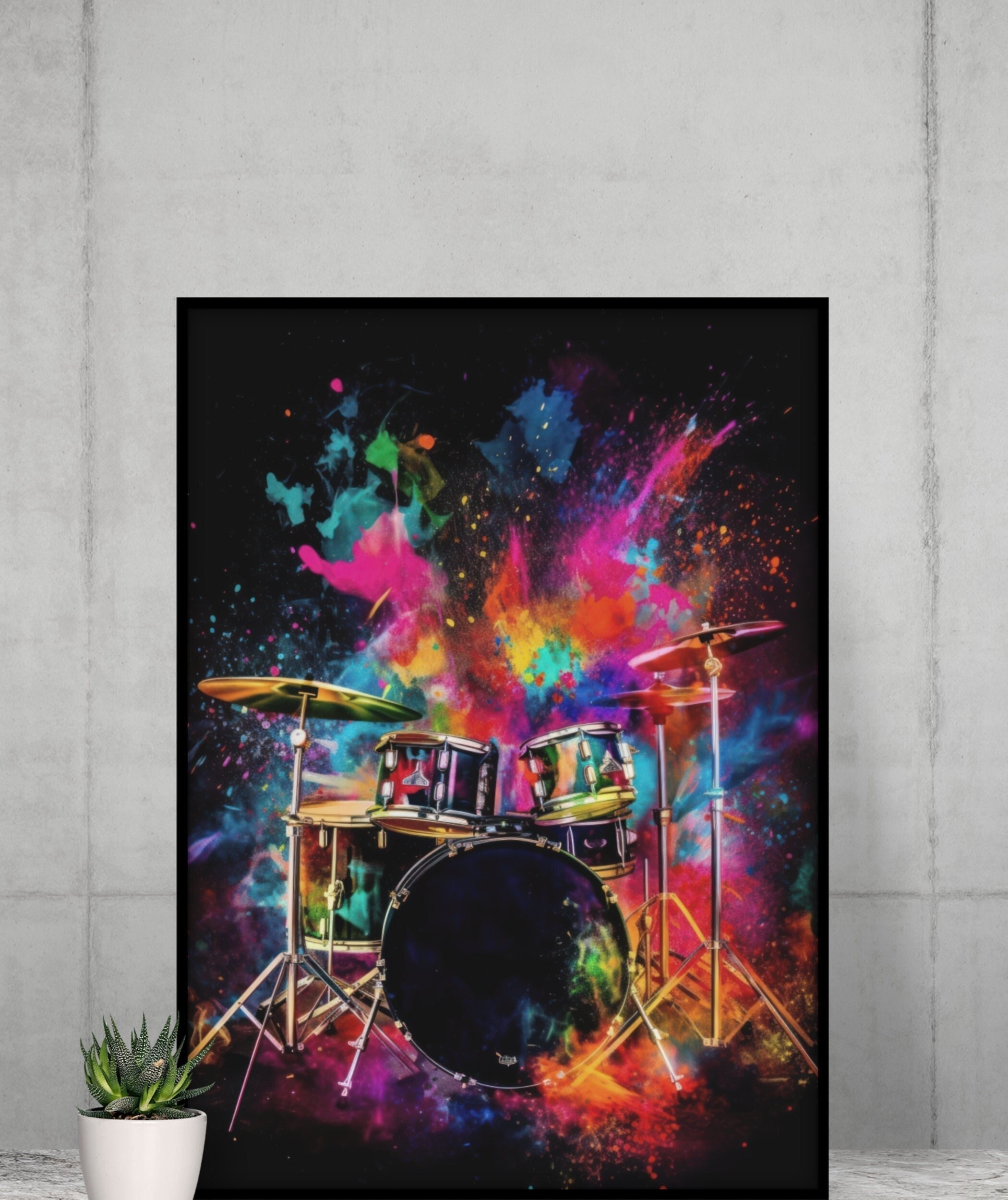 Drumset Art, Wall Print, printable art, digital download, music instrument, Music Lover Gift, colorful art, drum kit art