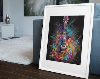 Electric Guitar Art, Wall Print, printable art, digital download, music instrument, Music Lover Gift, colorful art
