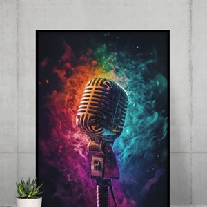 Microphone wall art for Music Studio Decor and Singer Gift, digital download, digital print, microphone poster
