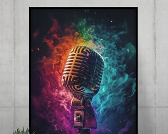 Microphone wall art for Music Studio Decor and Singer Gift, digital download, digital print, microphone poster