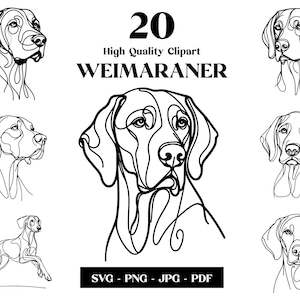 Pacchetto Weimaraner SVG e PNG Clipart: Digital Line Art, disegno vettoriale minimalista per sublimazione, amante dei cani, download digitale del cucciolo