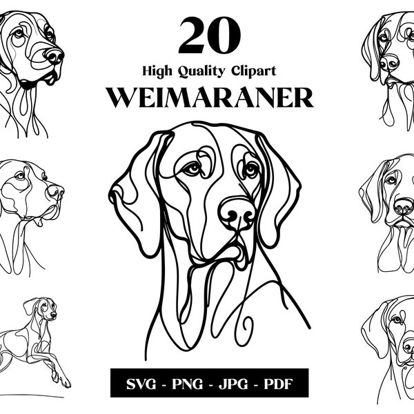 Weimaraner SVG & PNG Clipart Bundle: Digital Line Art, Minimalist Vector Dog Drawing for Sublimation, Dog Lover, Puppy Digital Download