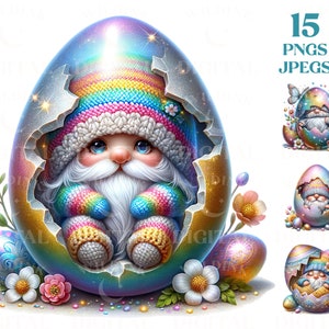 Watercolor Easter Gnome Clipart Bundle 15 High Quality PNG & JPEG, Cute Colorful Gnomes, Spring Clipart, Sublimation, Junk Journal