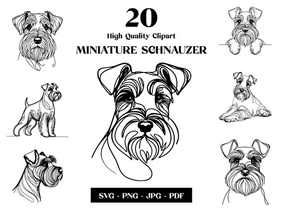 ミニチュアシュナウザーの線画：SVG PNG クリップアートバンドル