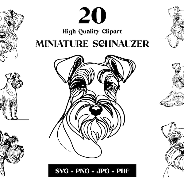 Miniature Schnauzer SVG & PNG Clipart Bundle: Digital Line Art, Minimalist Vector Dog Drawing for Sublimation, Dog Lover, Digital Download