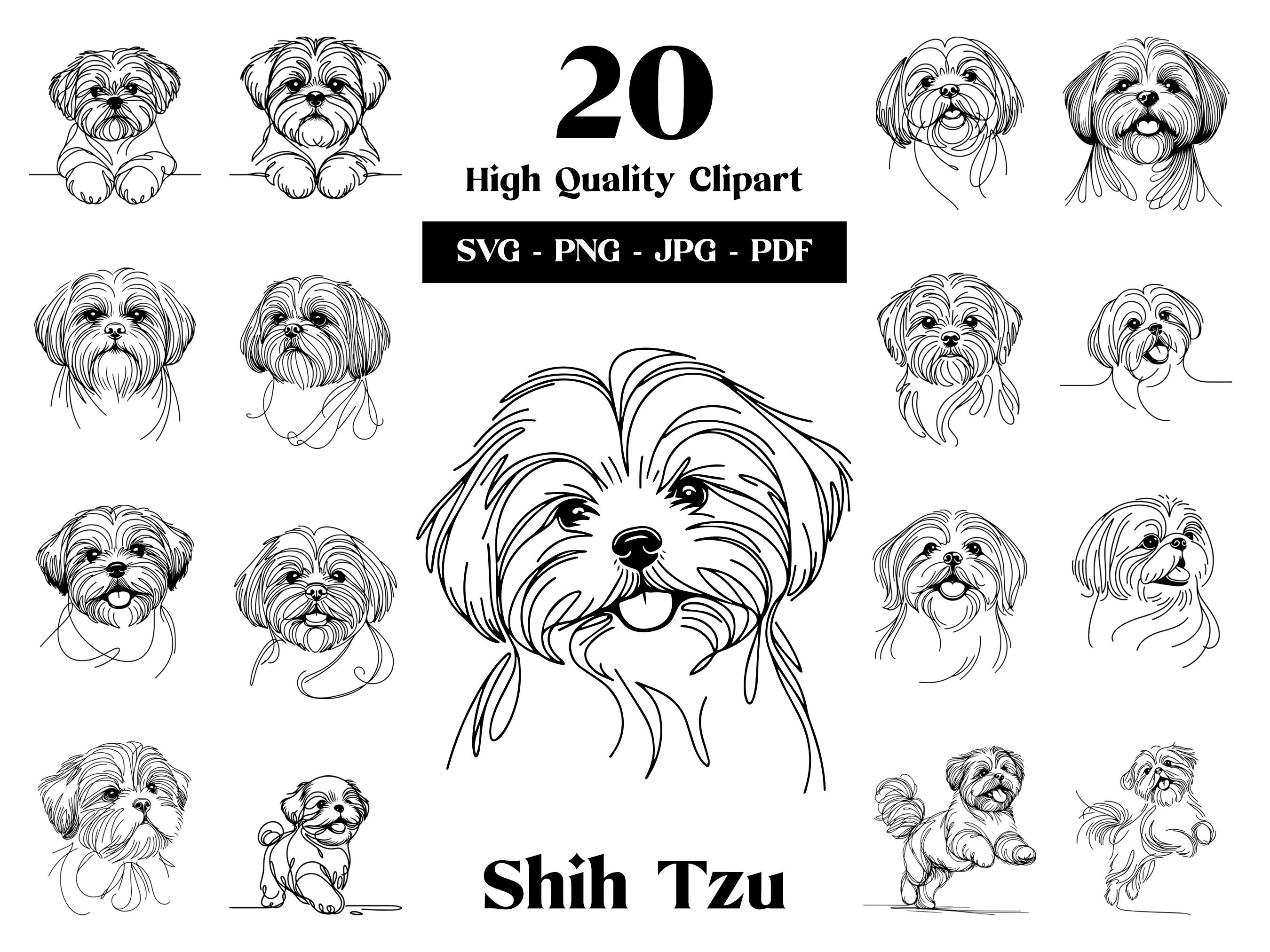 Shih Tzu Line Art Clipart Bundle: Minimalist Dog Vector Shih Tzu Line Art Clipart Bundle: Minimalist Dog Vector