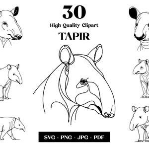 Tapir SVG Clipart, Minimalistyczna grafika liniowa, Logo Animal Vector, Sztuka nowoczesna, Projekt tatuażu i sublimacji, Haft, Pobieranie cyfrowe