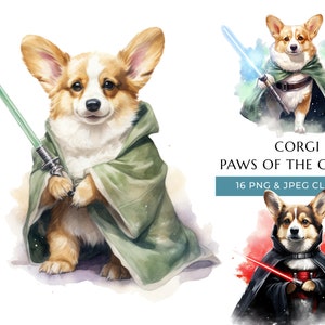 Aquarell Corgis Clipart 16 hochwertige PNG & JPEG, lustige Hunde der Galaxie, Geschenk für Hund Papa und Mama, digitaler Download