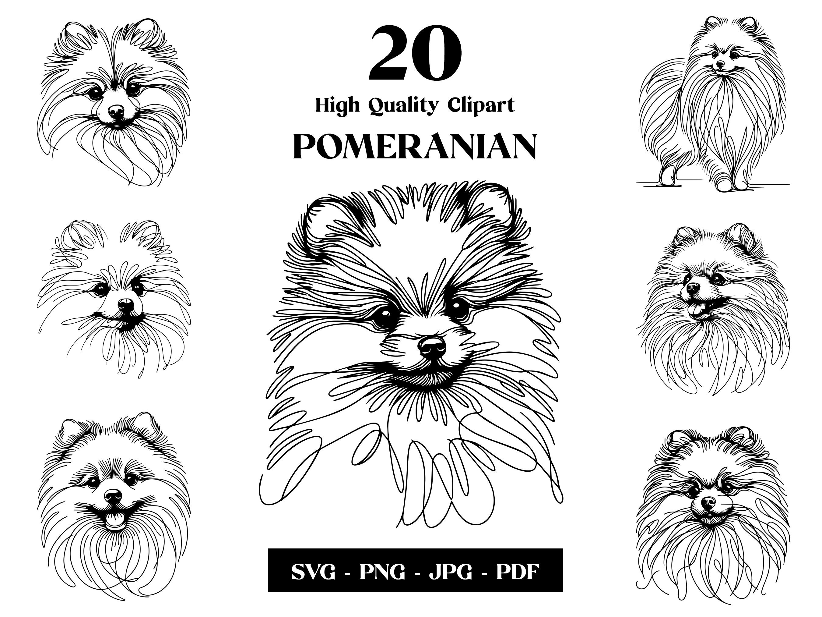 Pomeranian Line Art Clipart Bundle: Minimalist Dog Vector (Digital Download)