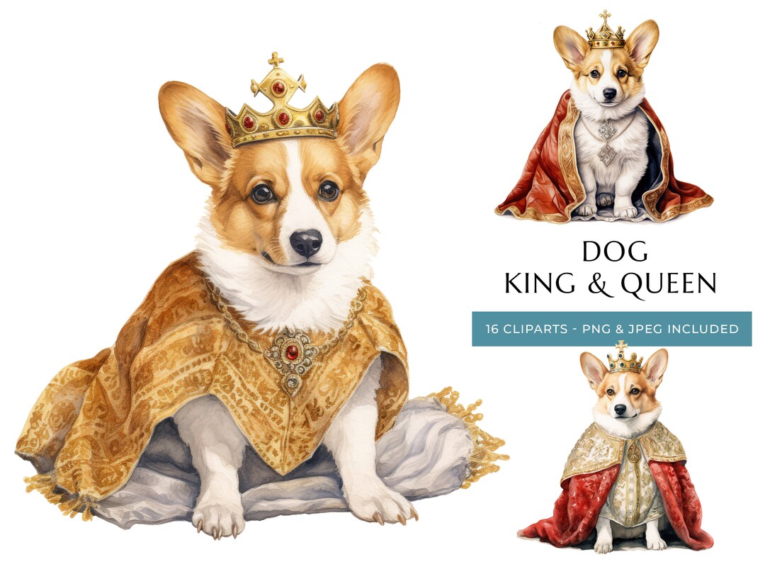 King & Queen Corgi Watercolor Clipart: Royal Puppy PNG JPEG (digital ...