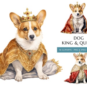 König & Königin Corgis süße Welpe Aquarell Clipart - 16 hochwertige PNG und JPEG, königliche Hunde - sofortiger digitaler Download