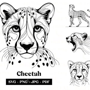 Cheetah SVG clipart, minimalistische lijntekeningen, logo dierlijke vector, moderne kunst, Afrikaanse Wildlife Tattoo & sublimatie ontwerp, digitale download