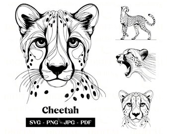 チーター ラインアート SVG: ミニマリスト動物ロゴ ベクター (デジタルダウンロード)