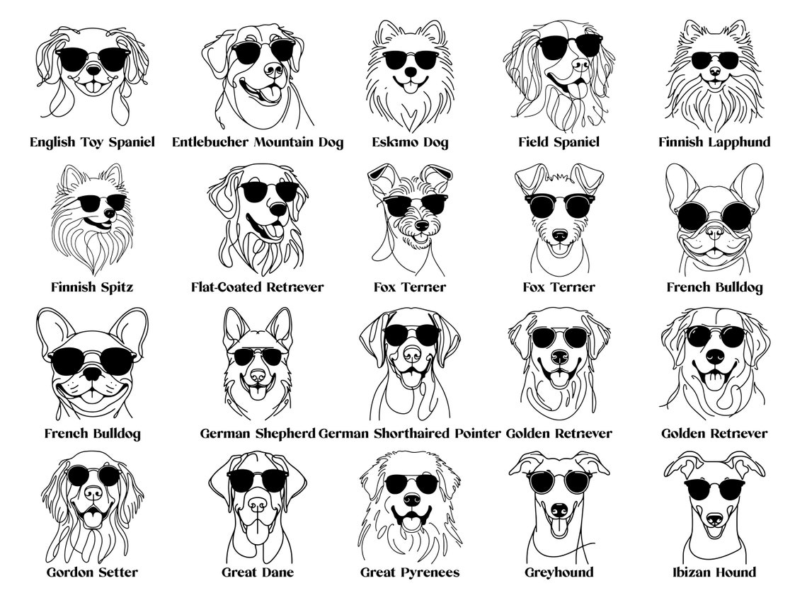 Dogs SVG Clipart Bundle: 135 Breeds With Sunglasses (digital Download ...