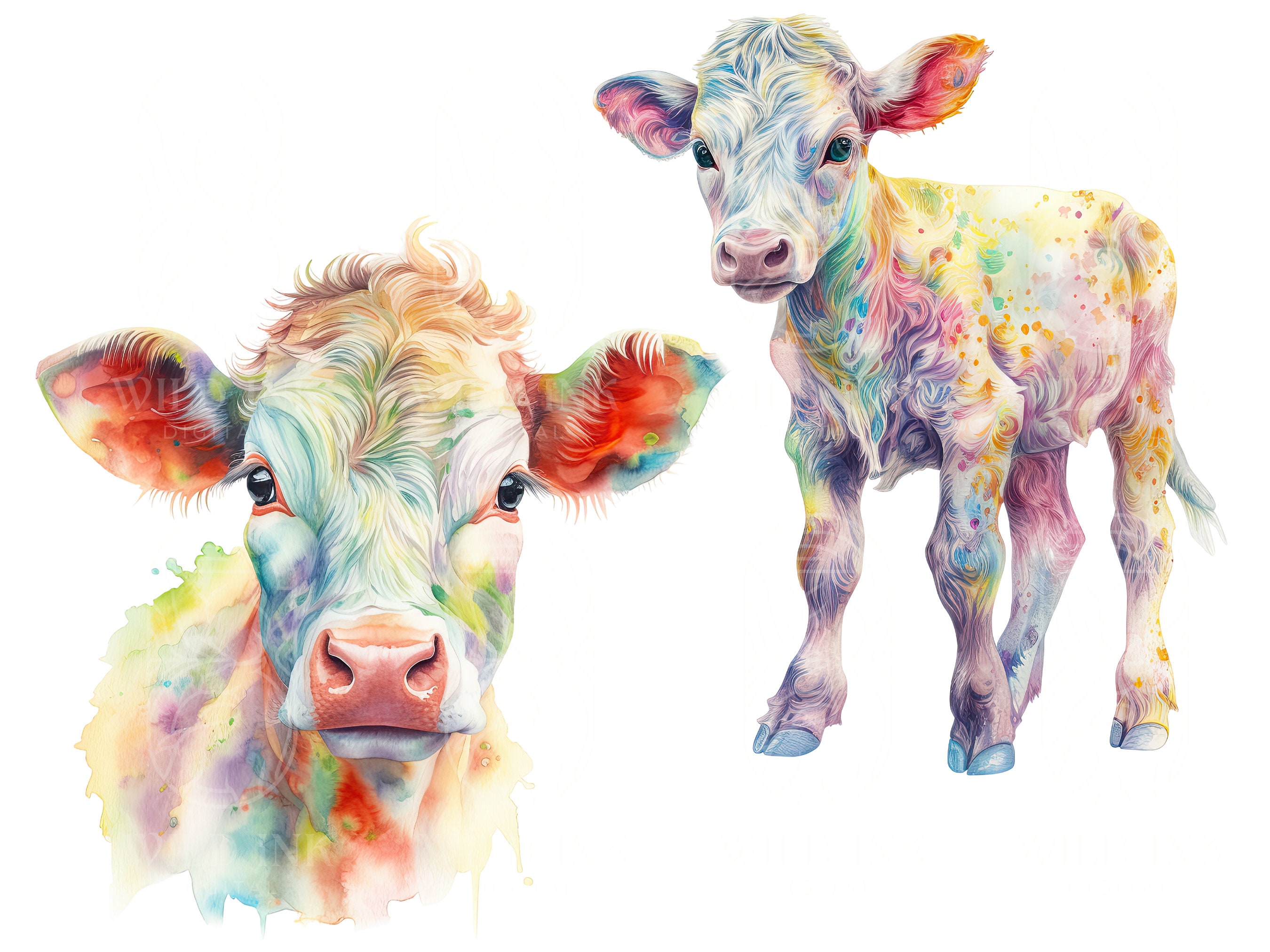 Baby Cow Watercolor Clipart 9 Pngs Nursery Decor Farm Wall - Etsy