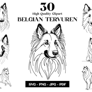 Belgian Tervuren Dog Line Art: Minimalist SVG PNG Clipart (Digital Download)