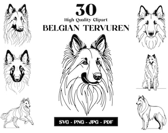 Grafika liniowa psa rasy belgijski tervuren: minimalistyczny clipart SVG PNG (pobieranie cyfrowe)