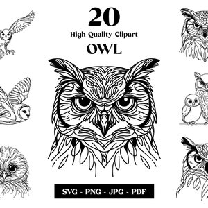 Sowa SVG Clipart, Minimalistyczna Linia Sztuki, Logo Zwierzęce Wektor, Sztuka Nowoczesna, Tatuaż i Projekt Sublimacji, Haft, Pobieranie Cyfrowe