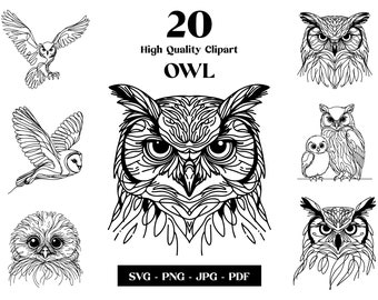Owl Line Art SVG Clipart: Minimalist Tattoo Design (Digital Download)