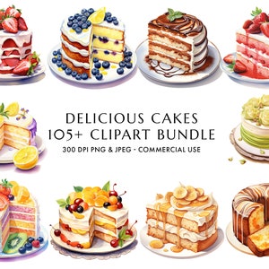 Watercolor Cake Clipart Bundle 105+ High Quality PNG & JPEG, Food, Cheesecake, Sweets Clipart, Junk Journal, Digital Download