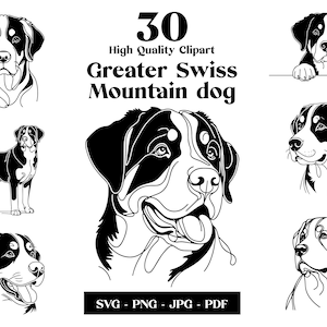 Schweizer Sennenhund SVG & PNG Clipart Bundle: Digitale Linie Kunst, minimalistische Vektorzeichnung für Sublimation, Welpe digitaler Download