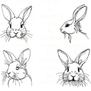 Bunny Line Art SVG Clipart: Rabbit Vector Logo Design (digital Download ...