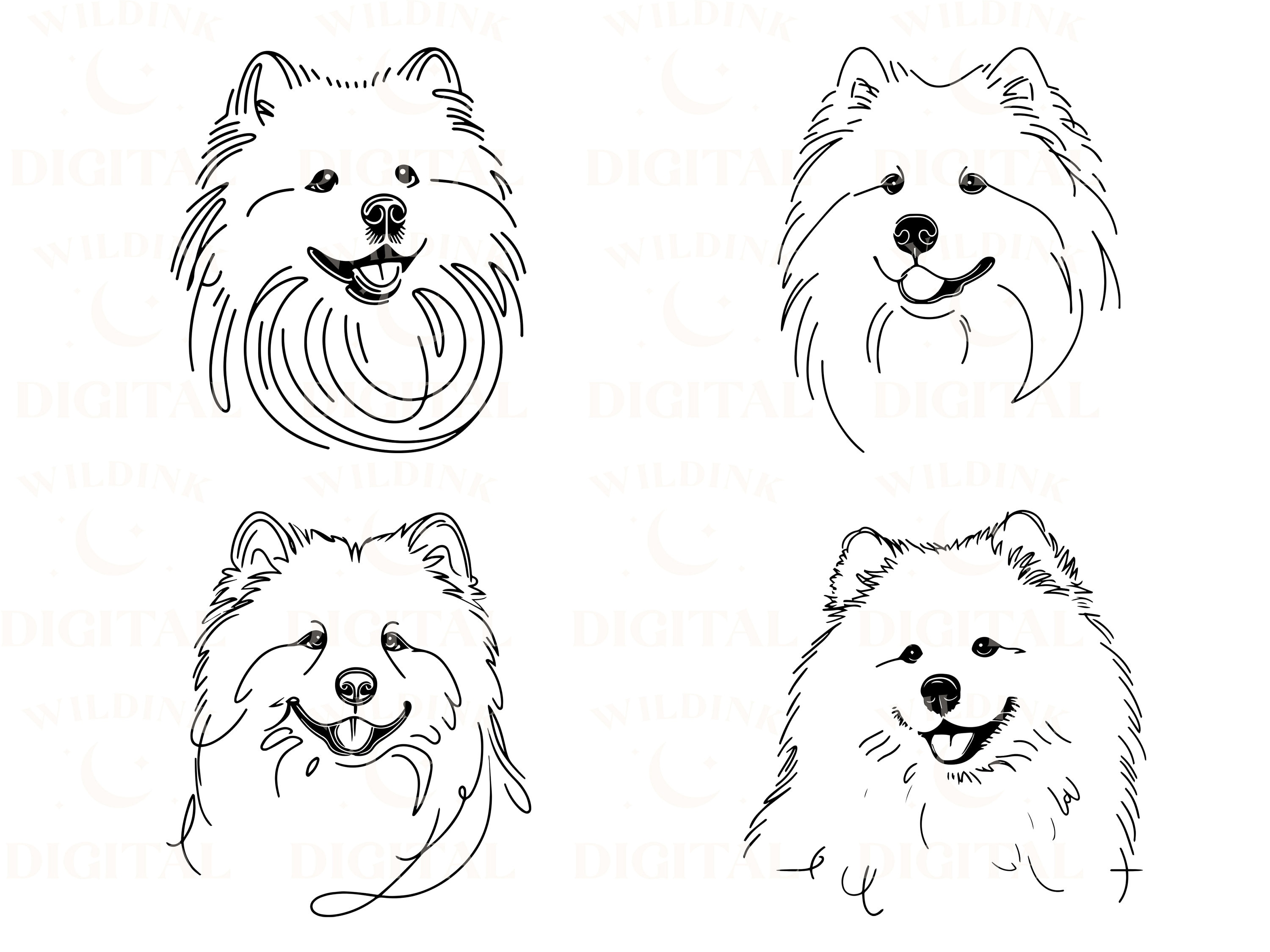 Samoyed Line Art Clipart Bundle: Minimalist Dog Vector (digital ...
