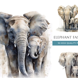 Babyolifant en moeder, 16 PNG clipart, familie van olifanten, Safari kwekerij print, kunst aan de muur, cadeau voor mama en papa, digitale download