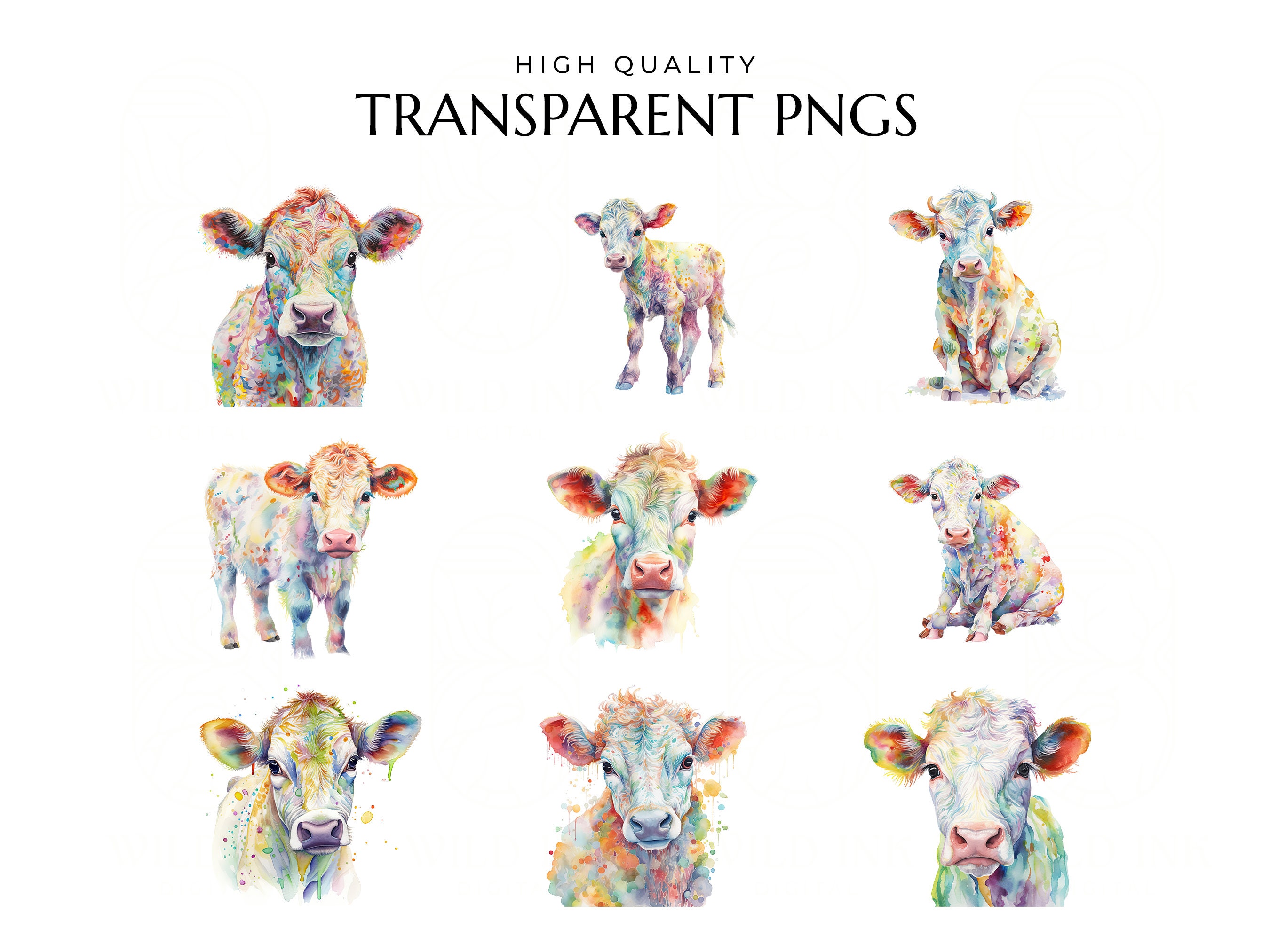 Baby Cow Watercolor Clipart 9 Pngs Nursery Decor Farm Wall - Etsy