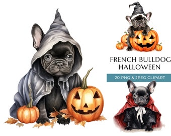 French Bulldog Halloween Clipart – Watercolor Puppy PNG & JPEG (Digital Download)