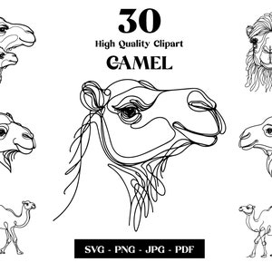 Clipart SVG cammello, linea arte minimalista, logo animale vettoriale, arte moderna, tatuaggio e design a sublimazione, ricamo, download digitale